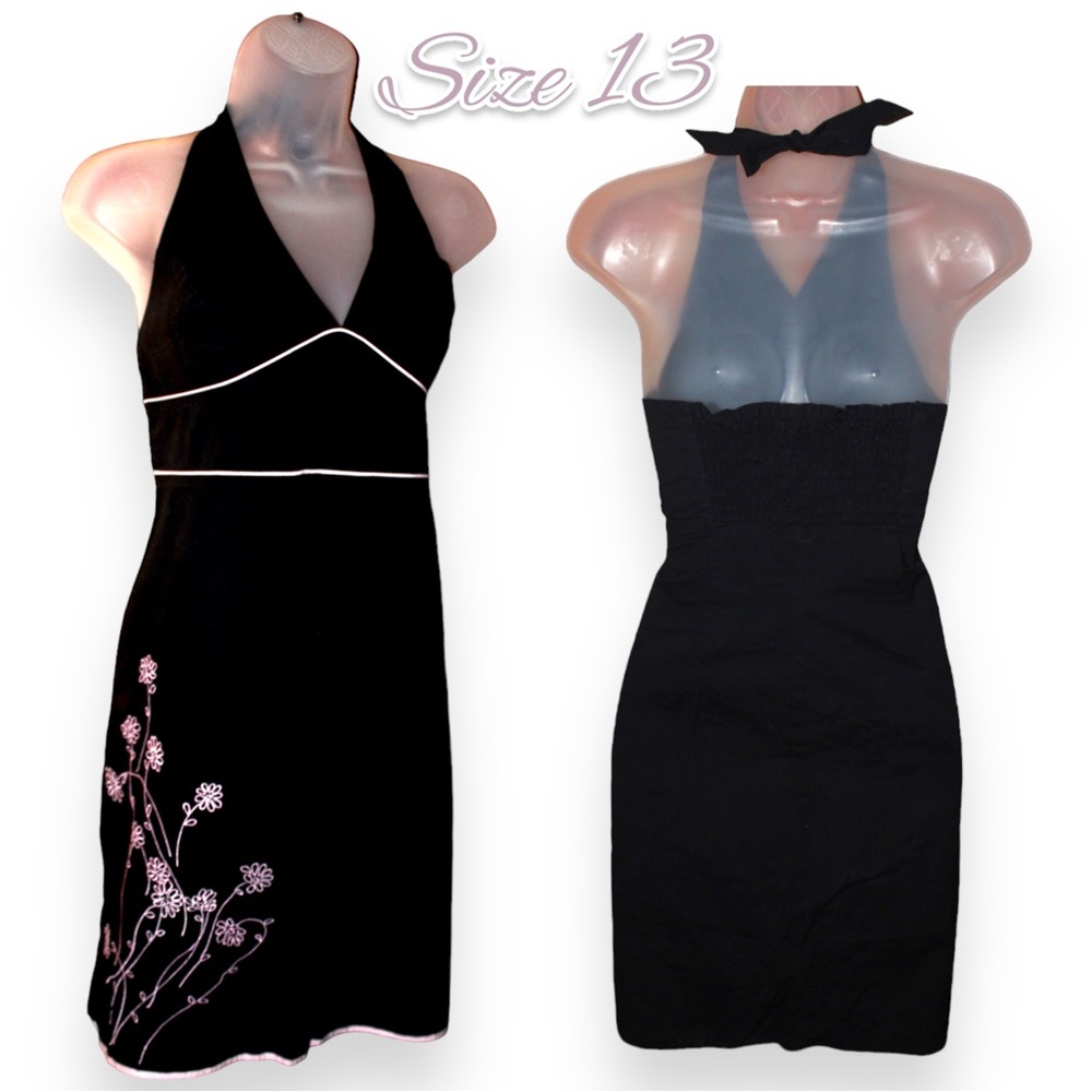 Embroidered black halter dress size 13